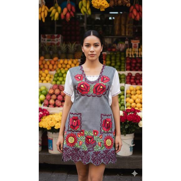 Mexican Folkloric apron embroidered  one of a kind mexico todo corazon - Picture 5 of 9